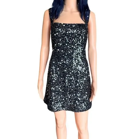 Simkhai Benson Sequin Mini Dress 10 Black Gunmetal Holiday Party NYE  Cocktail